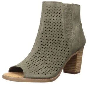 Toms Heels Shoes Zipper Peep Toe Majorca SIZE 8.5 GREEN